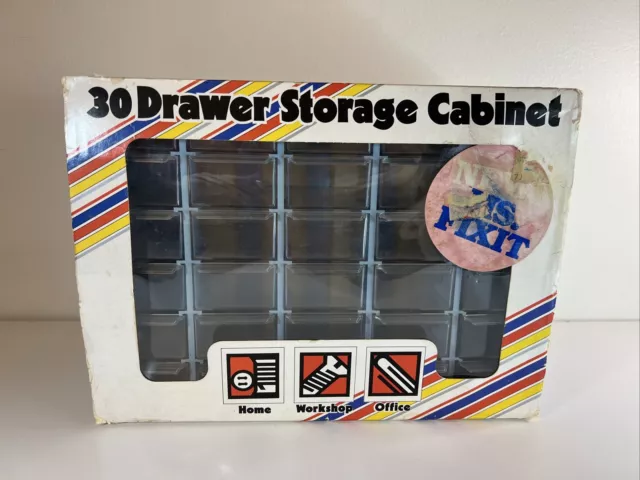 New Vintage AKRO MILS 30 Drawer Storage Cabinet Blue Plastic 10-330 Made In USA