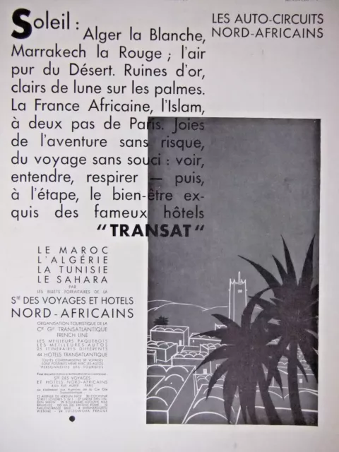 Publicité De Presse 1930 Hotels Transat Les Auto-Circuits Nord Africain