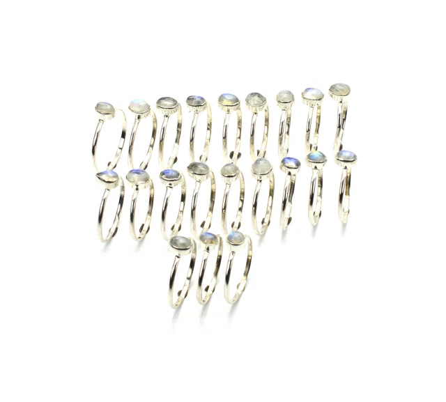 Wholesale 21PC 925 Solid Sterling Silver White Rainbow Moonstone Ring Lot Z949