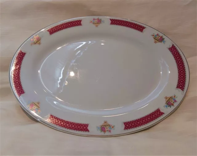 "Gold Rimmed, Flower Basket Themed" "Salad Plate, Oval" "30Cmx22Cm"