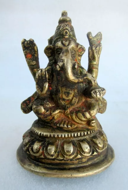 Vintage Old Indian Hand Crafted Brass Hindu God Ganesha Worship Deity Statue