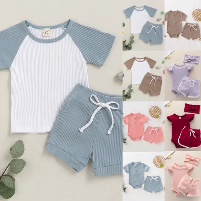 Newborn Baby Boys Girls 3Pcs Sets Summer Cotton Romper Tops + Shorts Tracksuit