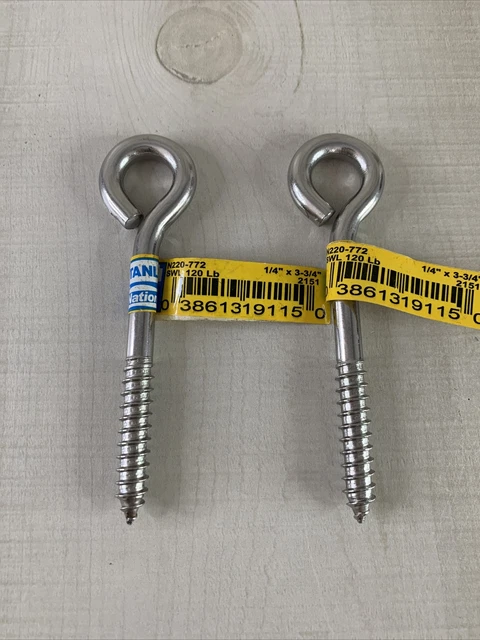 Lot Of 2 National, Stanley, Lag Screw Eye, Stainless Steel, 1/4” x 3-3/4” NEW