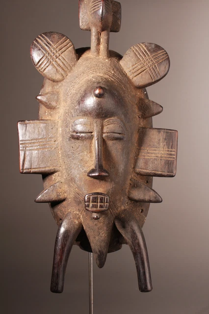 12679 Senufo Kepelie Mask Poro Iconic Ivory Coast Metalldisplay Includes 3