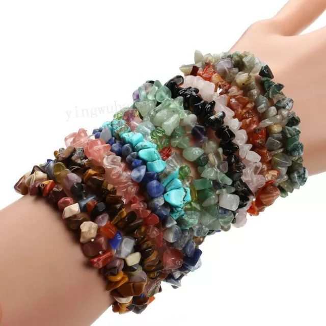 20pcs Crystal Gemstone Bracelet 7 Chakra Chip Bead Natural Stones Reiki Jewelry