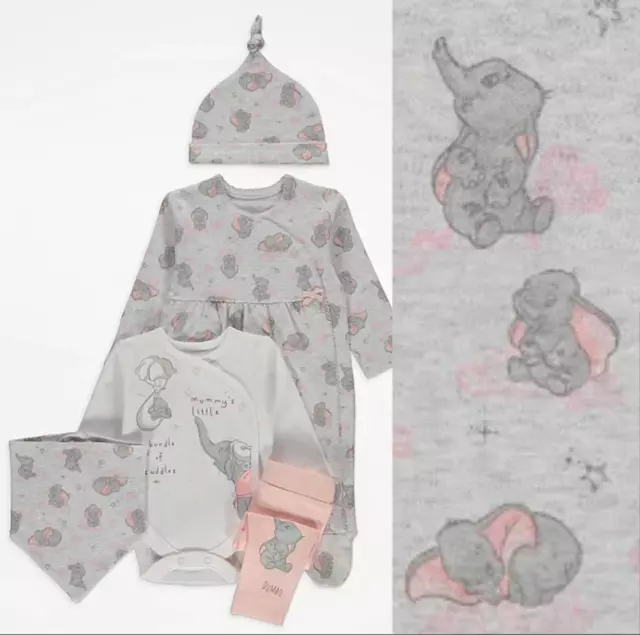 Disney Baby Girls Dumbo 5 Piece Starter Set Gift Present 0-3 Months Brand New