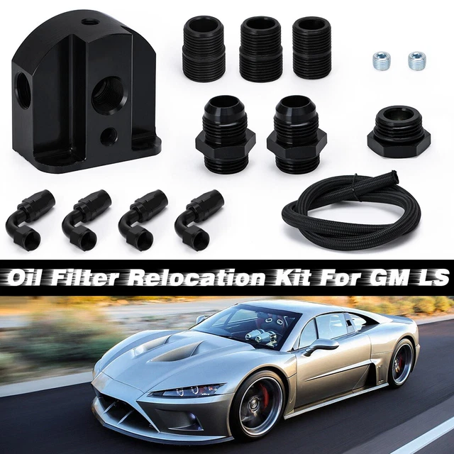 BILLET ALUMINUM GM LS Oil Filter Relocation Kit For LSX LS1 LS3 4.8 5.3