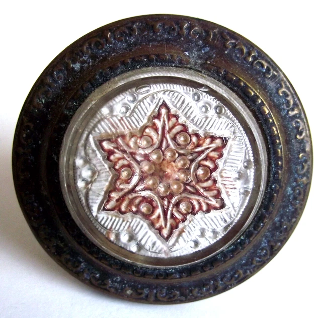 LARGE Antique RED STAR Victorian PICTURE NAIL Sulphide Glass Brass Wall Hanger