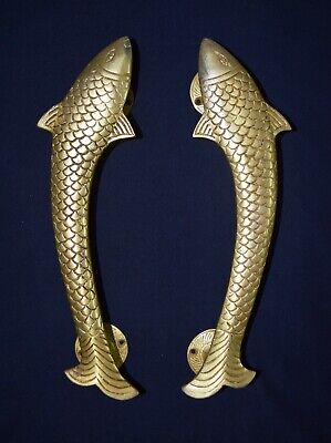 Pair Fish Door Handle Brass Handmade Nautical Design Restaurant Door Decor CA01