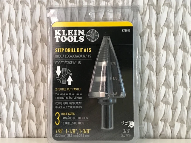 KLEIN TOOLS STEP DRILL BIT #15 KTSB15 Hole Sizes 7/8",1-1/8",1-3/8" NEW