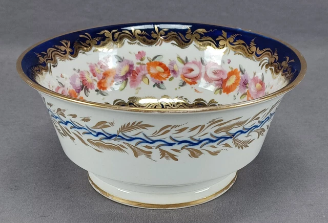 Coalport Pattern 500 Hand Painted Floral Cobalt & Gold Waste Bowl C.1810-1815