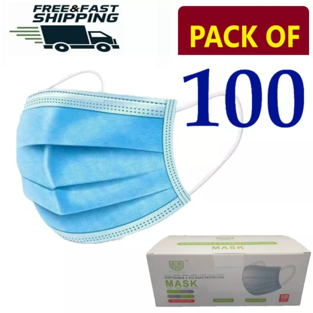 100 x Disposable Face Mask 3 PLY Disposable Face Mask