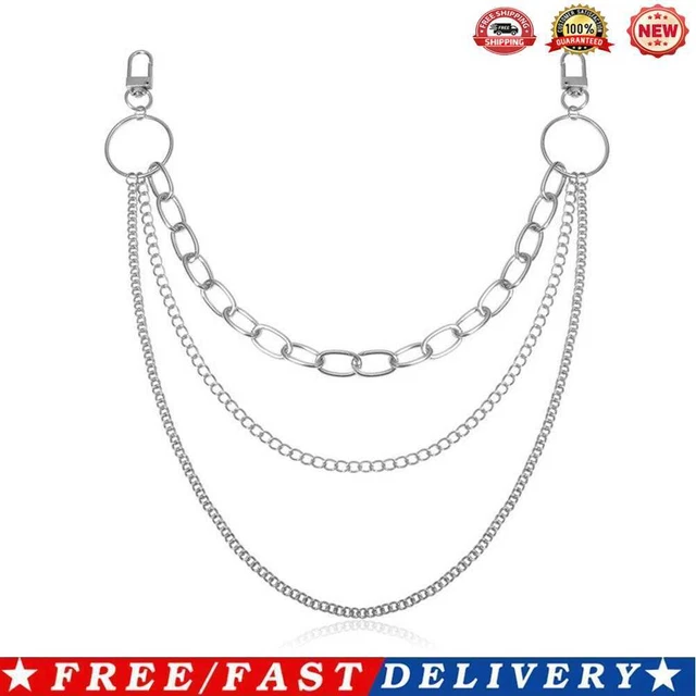 Street Women Metal Multilayer Belt Buckle Chain Pants Waistbands (Silver)