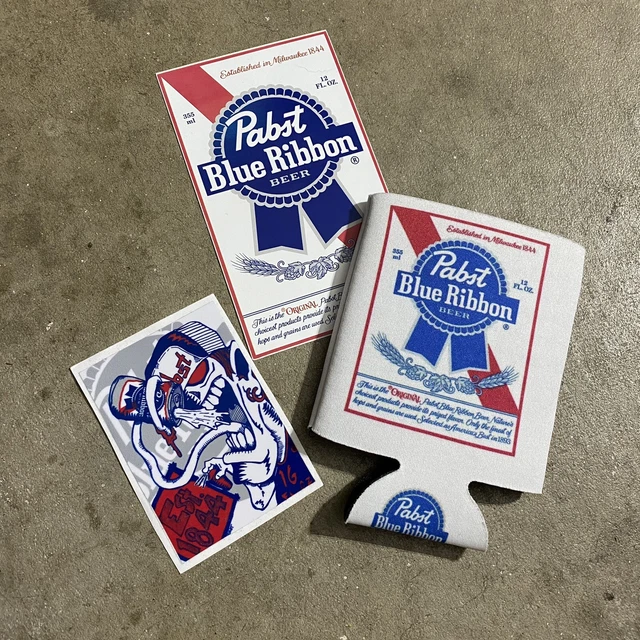 PBR Pabst Blue Ribbon 12oz Can Koozie With Stickers