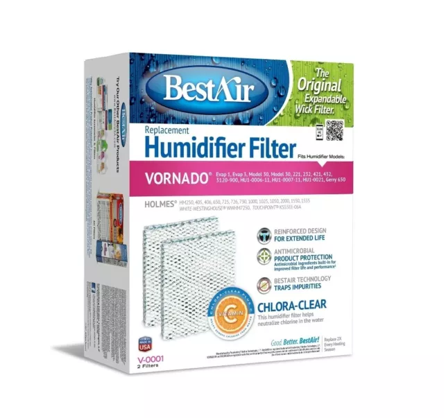 BestAir V-0001 Humidifier  Replacement Wick Filter for Vornado models 2 Filters