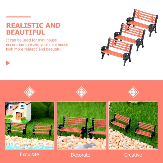 3Pcs Zarte Miniatur Garten Bänke Miniatur Park Bänke 2