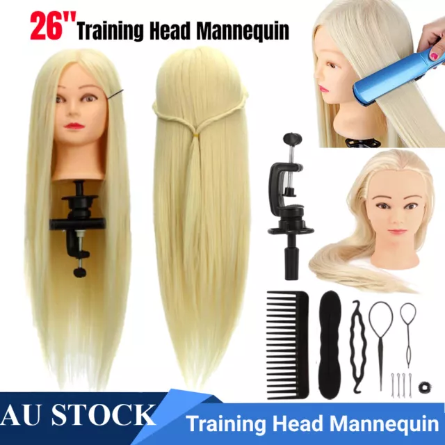 26" Long Hair Hairdressing Training Practice Model Salon Mannequin Head + Clamp
