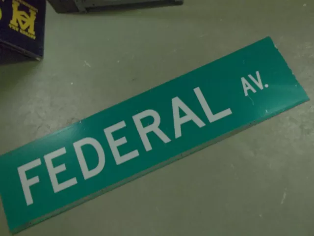 Large Original Federal Av. Street Sign 48" X 12" White Lettering On Green