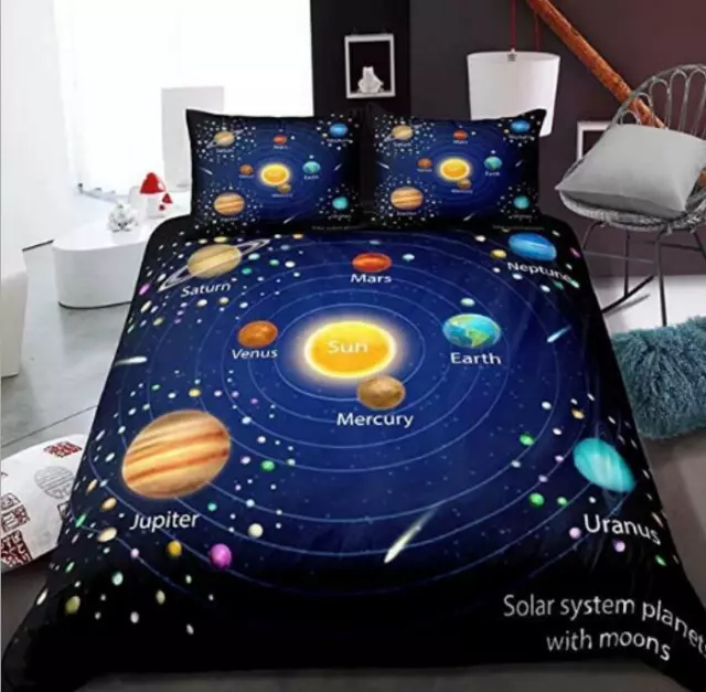 Boys Bedding Set Planetary Planet Quilt Doona Duvet Cover 2pcs Single Queen Size