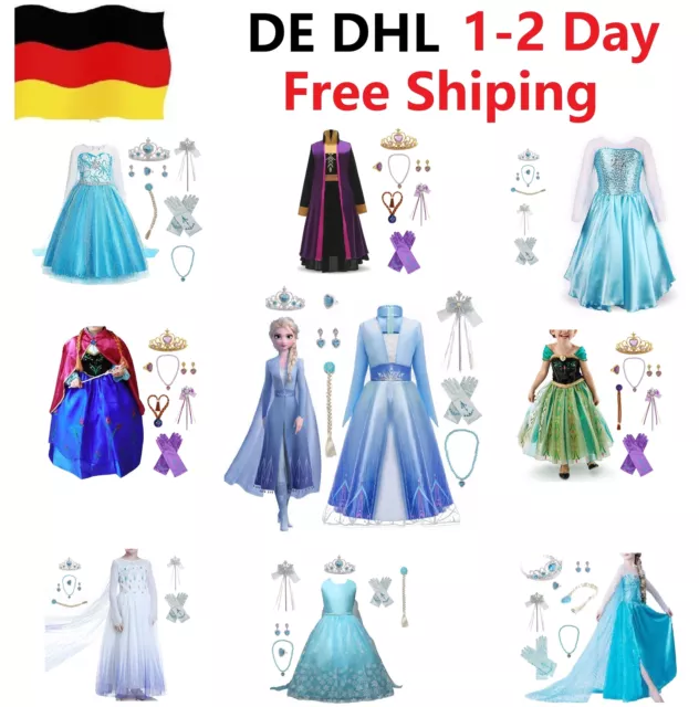 Mädchen Kostüm ELSA Kleid Prinzessin Kleid Cosplay Kostüme,Kinder Verkleidung DE