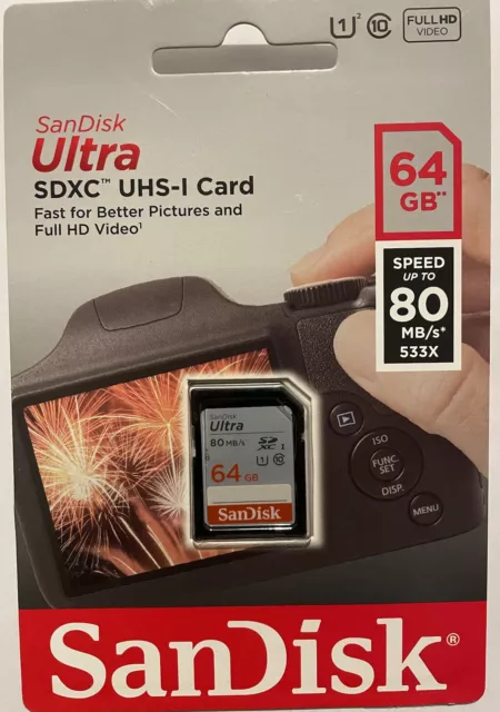 64GB SanDisk Ultra SD Karte Class 10 Full HD 80 MB/für Kamera Einzelhandel PK Original