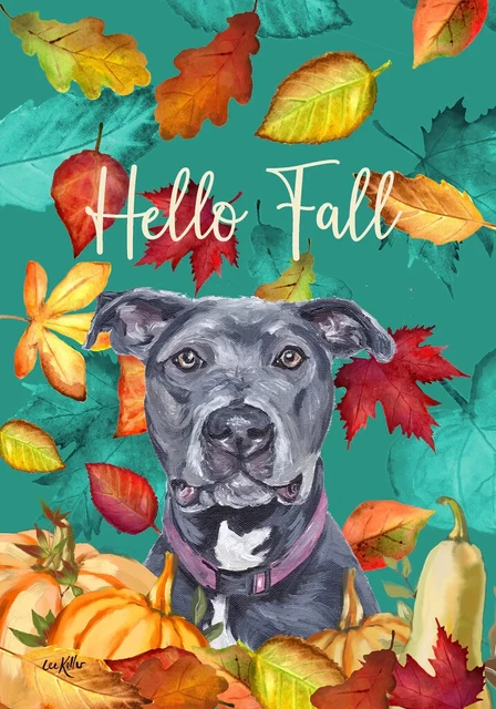 Hello Fall Garden Flag - Blue Pit Bull Terrier 130931 (HH)