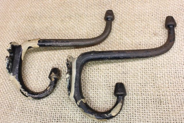 2 Old Coat Hooks School Farm House Vintage 1880’s Cone Tip Rustic Cast Iron