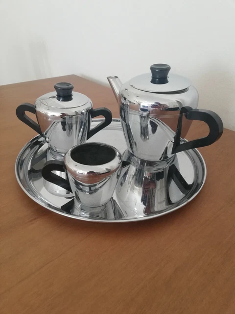Service Saint Louis cuivre pur chromé ancien Cafetière pot lait sucrier plateau