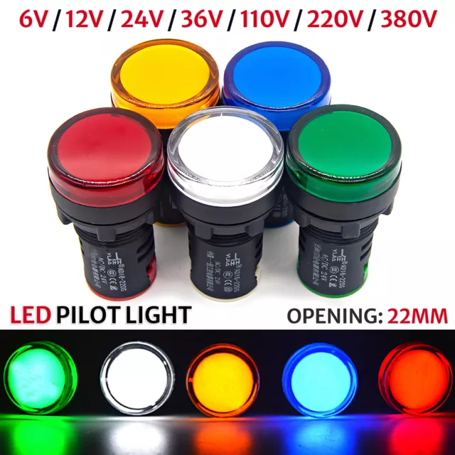 22mm Techna LED Pilot Light Indicator Panel Mount - AC/DC 12V 24V 110V 220V 380V