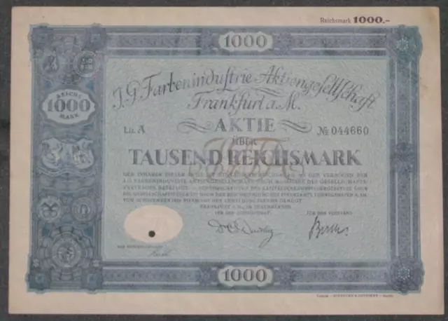 I. G. Farbenindustrie Aktiengesellschaft 1925 1000 RM