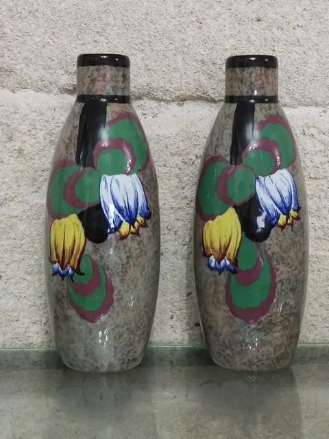 Louis Dage - Vase polychrome Art Déco - Signé – Céramique craquelée 1930