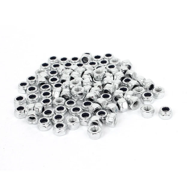 m3 x 0.5 mm placcato zinco Nylock nylon inserto esagonale chiusura dadi 100pcs