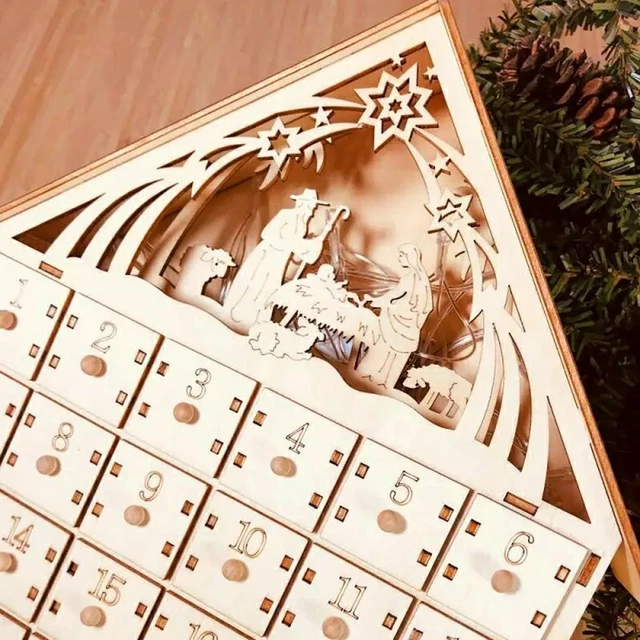 Calendario Dell'Avvento Natalizio In Legno Con 24 Cassetti – Da Riempire Con Sorprese, Luci LED Incluse