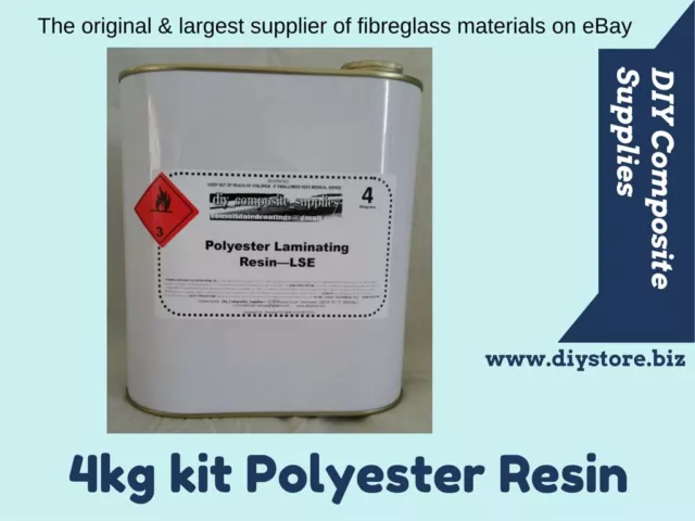 POLYESTER RESIN Kit for Fibreglass 4 kg (inc. Hardener) -FREIGHT PER DESCRIPTION