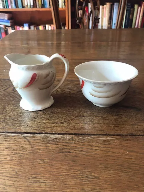 Myott and Son art deco handpainted sugar bowl and milk jug