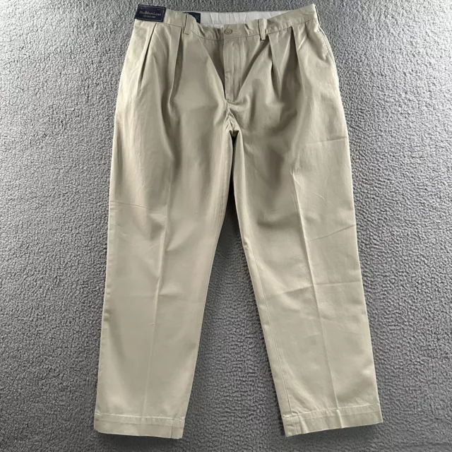 Polo Ralph Lauren Mens Pants Beige Size 38x30 Ethan Pant Pleated 100% Cotton