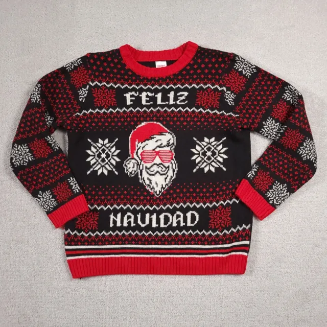 Holiday Time Ugly Christmas Sweater Cool Santa Boys Large 10-12 Husky Knit L/S