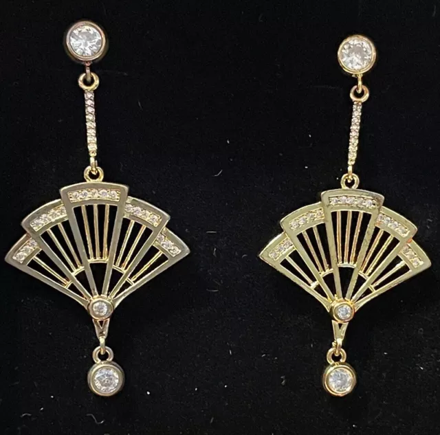 Asian Shen Yun Gold Tone Crystal Dangle Fan Earrings From Performing Arts Co.