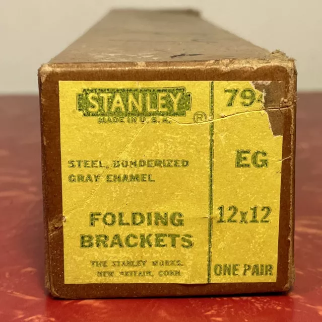 2 Vintage Stanley Folding Shelf Brackets Locking Supports 12”x12” NOS