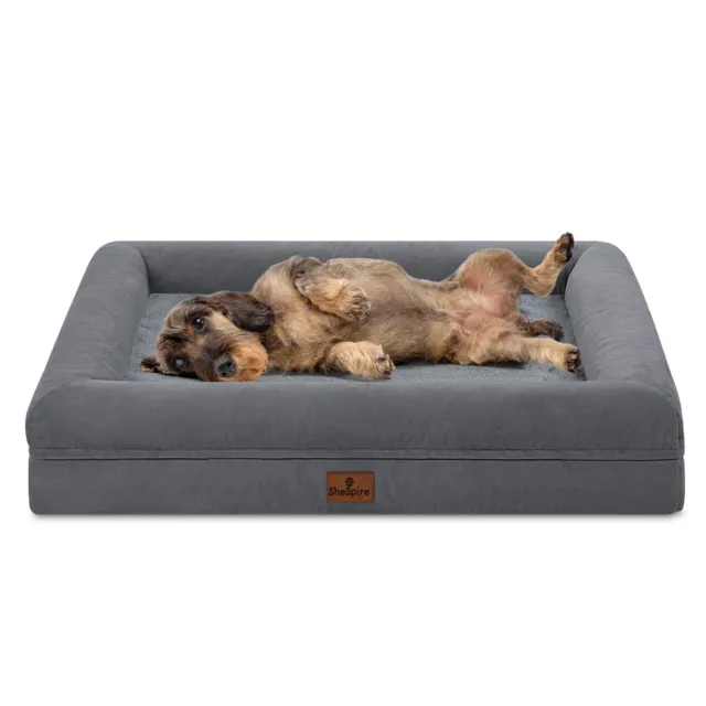 Medium Dark Gray Orthopedic Foam Dog Bed Memory Foam 4-Side Bolster Pet Sofa