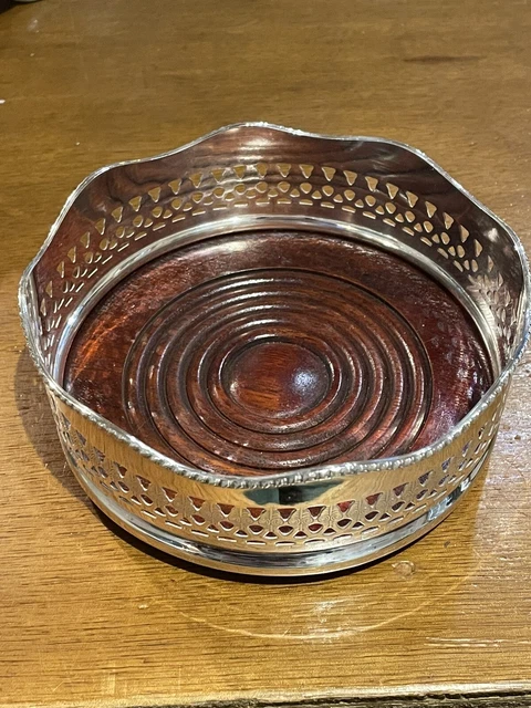 Diameter Silver Plated Wine / Champagne Bottle Coaster With Wood Inlay