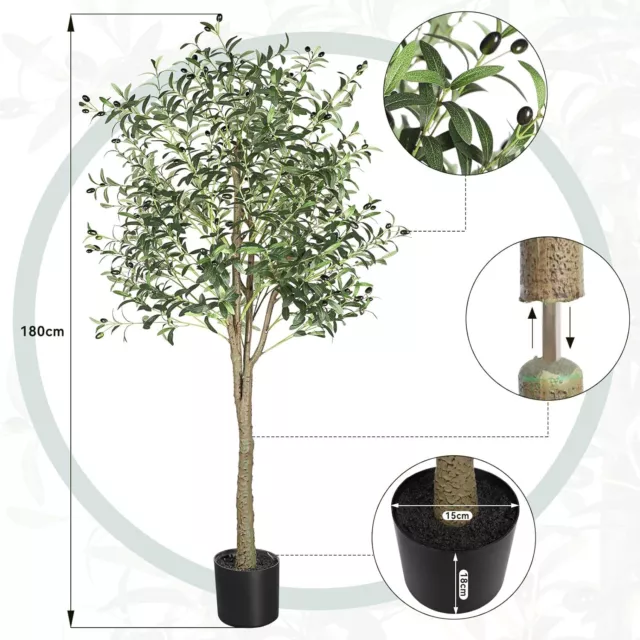 6FT Artificial Olive Tree 180cm Tall Faux Olive Plants Potted Olive Silk Tree UK 3