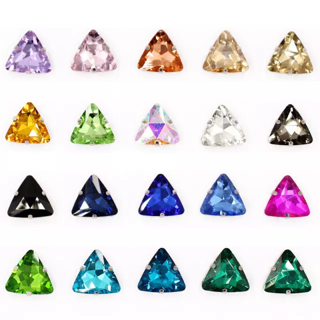 10 piezas cuentas sueltas de diamantes de imitación de metal de vidrio de cristal triangular cosido 2