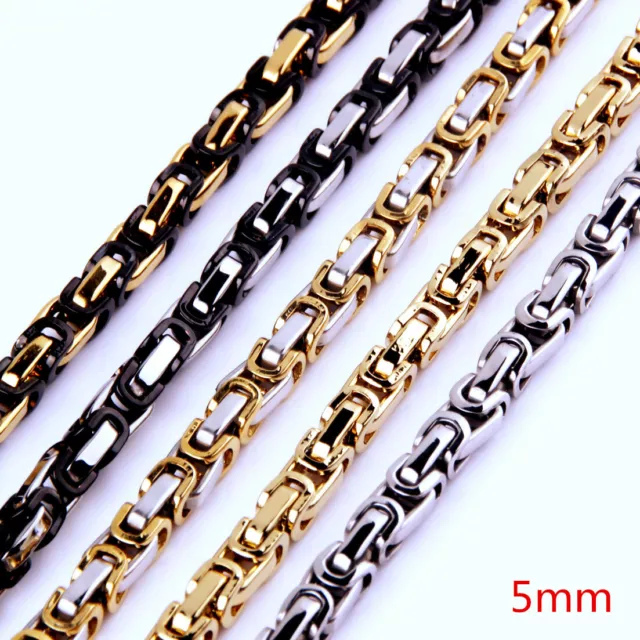 5/6/8mm Silver Gold Black 316L Stainless Steel Byzantine Box Chain Mens Necklace