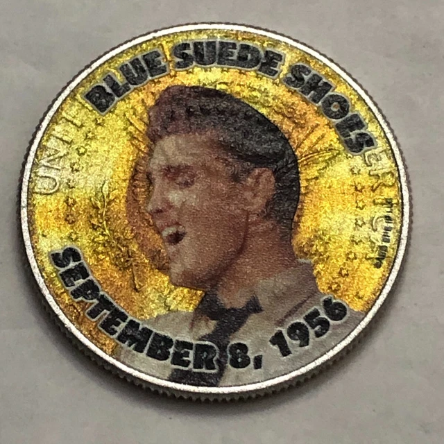 Colorized Kennedy half dollar. ELVIS PRESLEY. BLUE SUEDE SHOES. 9/8/1956.  #119@