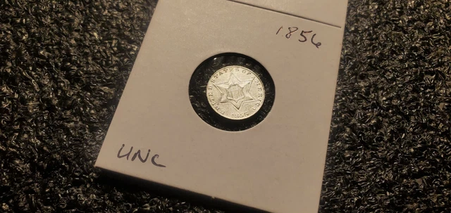 1856 3 Cent Silver Piece, Trime !! UNC Higher Grade !!!