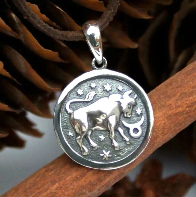 Taurus Zodiac Pendant Necklace 925 Sterling Silver Astrologу Horoscope sign Coin