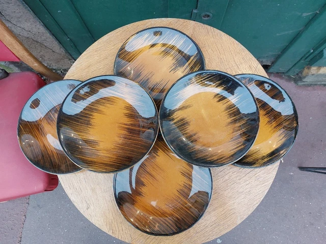 Assiettes Plates en Céramique Accolay 23,5 cm Années 60 70
