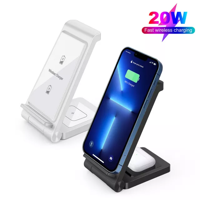 2in1 20W Fast Wireless Charging Station Dock For Air Pods Pro iPhone 14/13/12