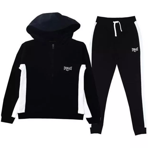 Everlast tuta nera bambini bianco caldo pile tasca con cappuccio cerniera intera 6-7 anni